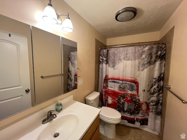 251 N 580 W, Monroe, UT 84754 - bathroom with vanity, a textured ceiling, tile patterned floors, and a shower with shower curtain