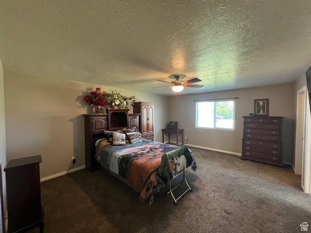 251 N 580 W, Monroe, UT 84754 - bedroom with a textured ceiling, dark carpet, and ceiling fan
