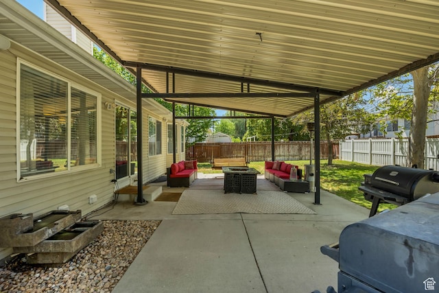 9078 S Harkness Dr W, West Jordan, UT 84088 - fenced backyard featuring an outdoor living space with a fire pit and a patio area
