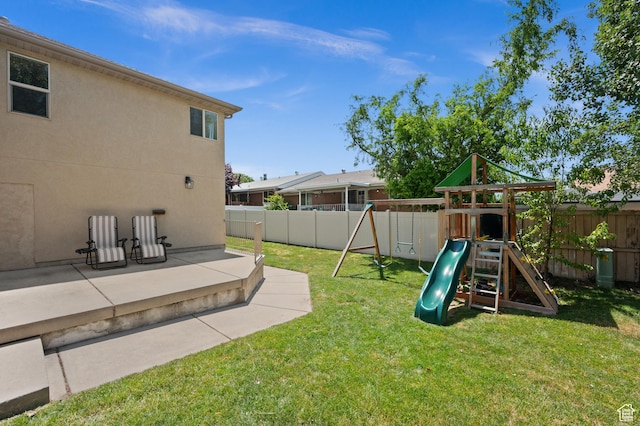 2188 E Country View Ln, Cottonwood Heights, UT 84121 - fenced backyard featuring a playground and a patio area