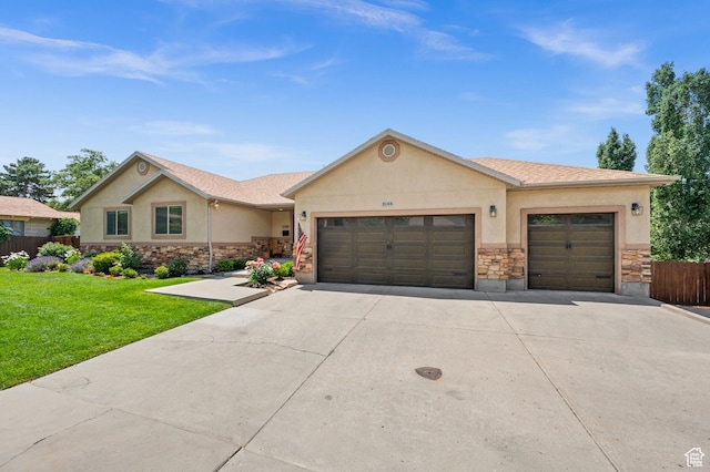 2188 E Country View Ln, Cottonwood Heights, UT 84121 - single story home featuring stone siding, stucco siding, an attached garage, and concrete driveway