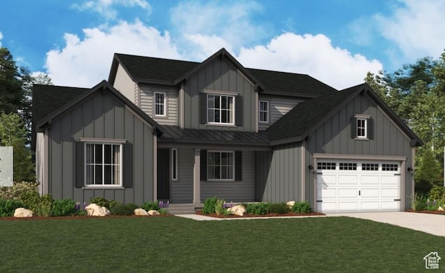 6342 W Teton Ranch Dr Unit 311, Herriman, UT 84096 - view of front of home featuring board and batten siding, concrete driveway, and a front lawn