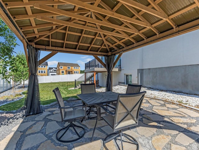 1907 E Brooklyn Cir N, Saratoga Springs, UT 84045 - view of patio with outdoor dining space, a gazebo, and stairs
