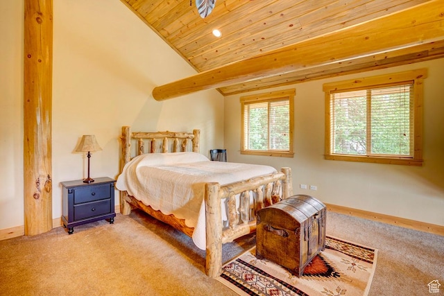 556 N Half Circle Dr, Brian Head, UT 84719 - bedroom with wood ceiling, light carpet, lofted ceiling, and recessed lighting