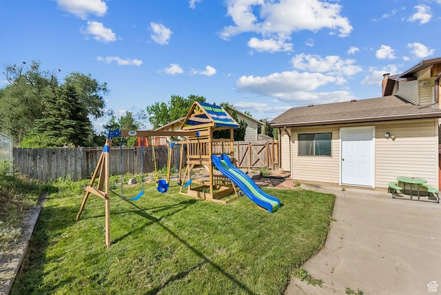 694 E 2350 N, North Ogden, UT 84414 - view of jungle gym with a fenced backyard and a patio