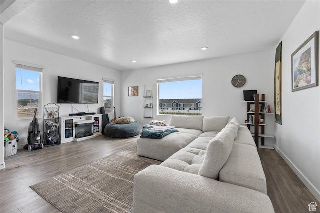 1098 E Vessel Ct, Saratoga Springs, UT 84045 - living room featuring dark wood-type flooring and recessed lighting