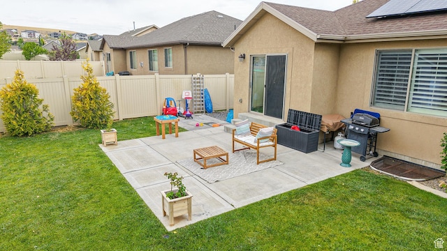 645 Stonebrook Ln, Santaquin, UT 84655 - fenced backyard featuring grilling area and a patio area