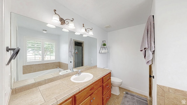 645 Stonebrook Ln, Santaquin, UT 84655 - bathroom with a garden tub, tile patterned flooring, and vanity
