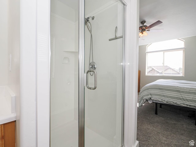 373 N Willow Haven Ave, Lehi, UT 84043 - ensuite bathroom featuring a stall shower and a ceiling fan