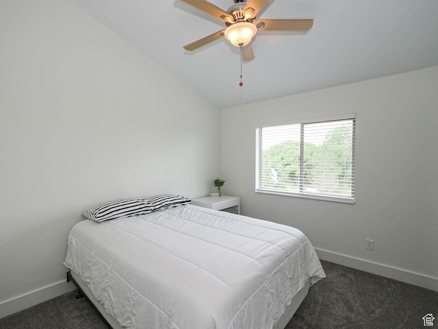 373 N Willow Haven Ave, Lehi, UT 84043 - bedroom featuring dark colored carpet, a ceiling fan, and lofted ceiling