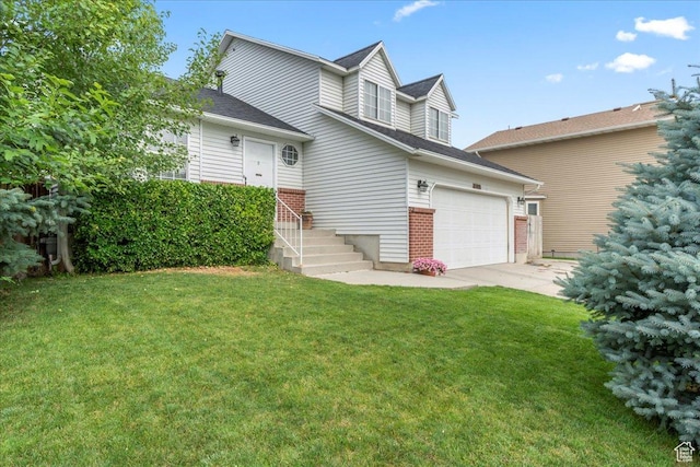 6956 S Firefox Cir, West Jordan, UT 84084 - view of front of property featuring concrete driveway, a front lawn, brick siding, and a shingled roof