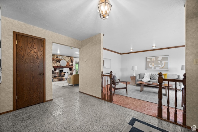 1575 W Alley St, Riverton, UT 84065 - foyer featuring granite tiled floors, a stone fireplace, and recessed lighting