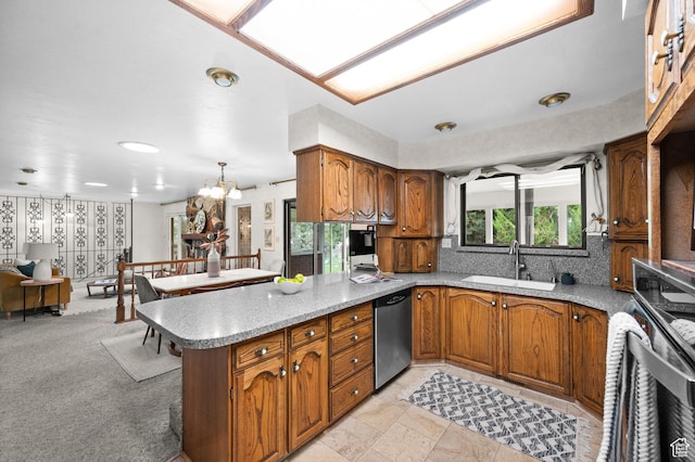1575 W Alley St, Riverton, UT 84065 - kitchen featuring stainless steel dishwasher, wall oven, plenty of natural light, and brown cabinetry