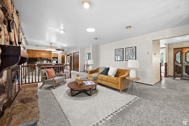 1575 W Alley St, Riverton, UT 84065 - living area with a chandelier, carpet, and recessed lighting