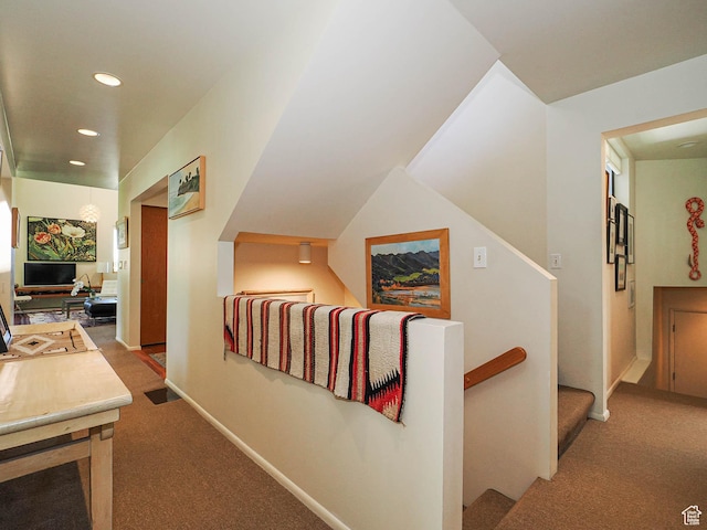 3348 E Splendor Cir, Holladay, UT 84124 - corridor featuring carpet flooring, recessed lighting, and stairway