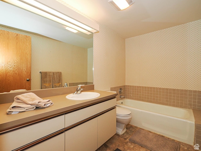 3348 E Splendor Cir, Holladay, UT 84124 - bathroom featuring a garden tub, vanity, and wallpapered walls