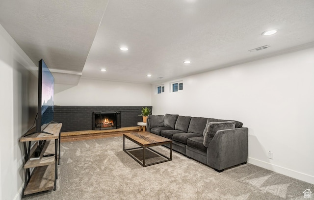 174 W Dawson St, Layton, UT 84041 - living area with carpet, recessed lighting, and a fireplace