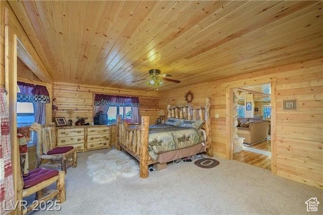 1458 W 6400 S, Parowan, UT 84761 - bedroom with wooden ceiling, carpet floors, wooden walls, and ceiling fan