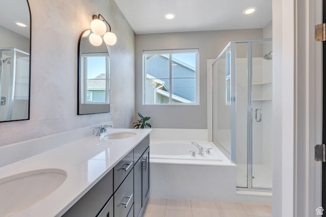 2739 N 3550 W, Lehi, UT 84043 - bathroom featuring a stall shower, a bath, double vanity, and recessed lighting