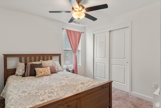 1546 W Parkview Dr, Syracuse, UT 84075 - bedroom with light colored carpet, a closet, and ceiling fan