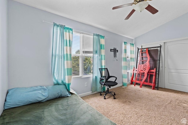 3364 E Dornock Dr, Eagle Mountain, UT 84005 - bedroom with carpet floors, vaulted ceiling, and ceiling fan