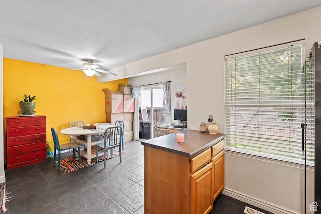 3364 E Dornock Dr, Eagle Mountain, UT 84005 - kitchen with ceiling fan and dark countertops