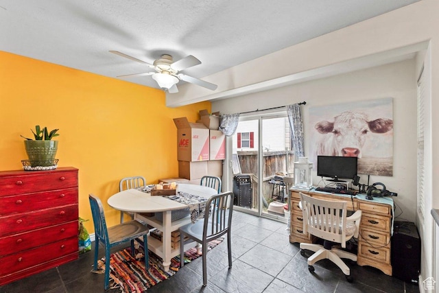 3364 E Dornock Dr, Eagle Mountain, UT 84005 - tiled dining area featuring a ceiling fan and an office area
