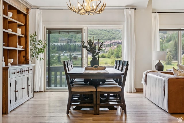 1582 Deer Valley Dr N, Park City, UT 84060 - dining area with a chandelier, healthy amount of natural light, and wood finished floors