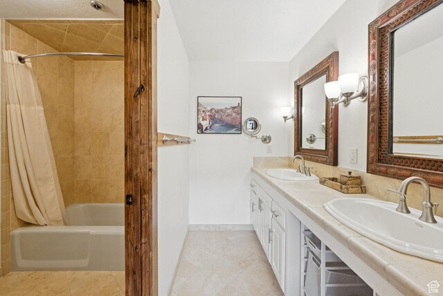 1582 Deer Valley Dr N, Park City, UT 84060 - bathroom featuring shower / bath combination with curtain, tile patterned flooring, and double vanity