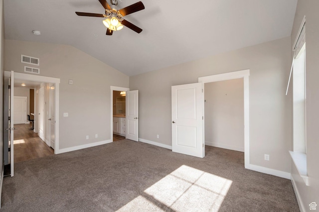 1128 S 820 E Unit 1303, Heber City, UT 84032 - unfurnished bedroom with carpet floors, vaulted ceiling, ensuite bathroom, and a ceiling fan