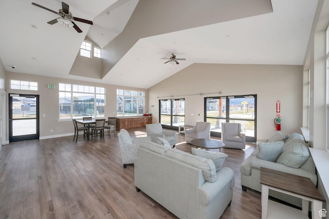 1128 S 820 E Unit 1303, Heber City, UT 84032 - living room with a ceiling fan, wood finished floors, and high vaulted ceiling