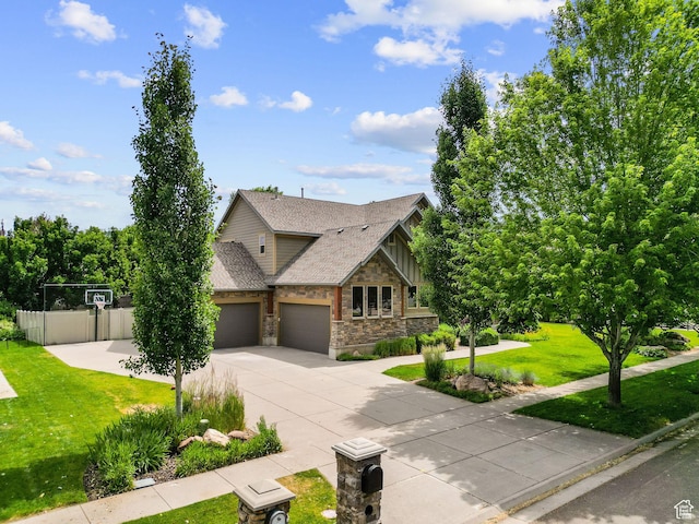 4048 W Ivy Ave, Mountain Green, UT 84050 - view of front of home with stone siding, an attached garage, driveway, roof with shingles, and board and batten siding
