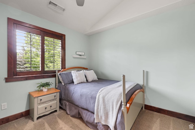 4048 W Ivy Ave, Mountain Green, UT 84050 - bedroom featuring light carpet, lofted ceiling, and a ceiling fan
