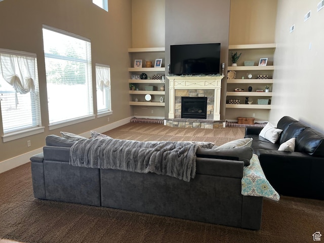 1694 S 710 E, Lehi, UT 84043 - carpeted living room with a fireplace and baseboards