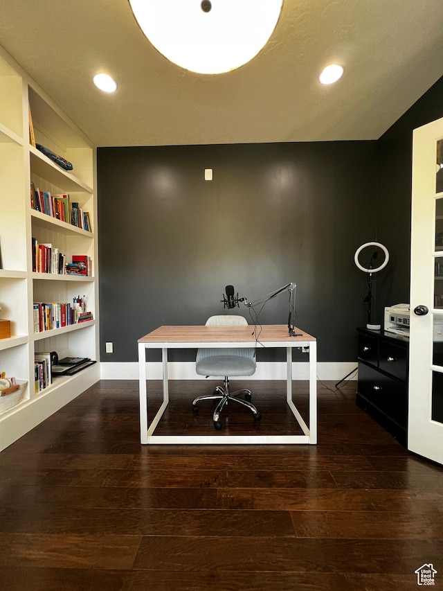 1694 S 710 E, Lehi, UT 84043 - office space featuring dark wood-style flooring, recessed lighting, and built in shelves