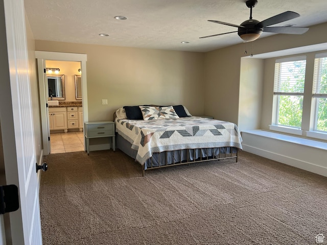 1694 S 710 E, Lehi, UT 84043 - bedroom with light carpet, ensuite bathroom, recessed lighting, ceiling fan, and a textured ceiling