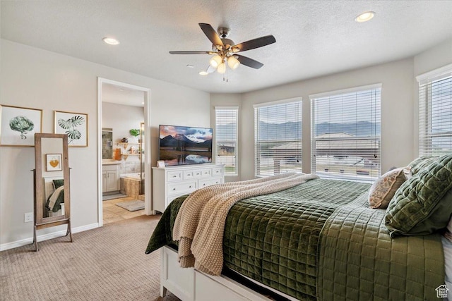 1820 W 950 N, Layton, UT 84041 - bedroom featuring light carpet, recessed lighting, connected bathroom, and ceiling fan