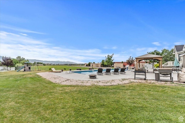 1820 W 950 N, Layton, UT 84041 - outdoor pool featuring a gazebo, a patio area, a yard, and a mountain view