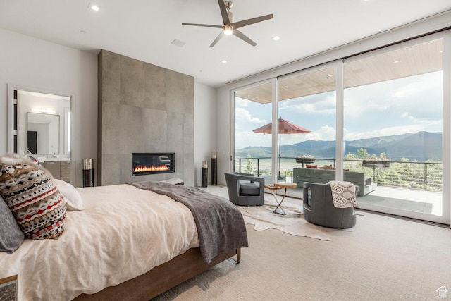 1433 Snow Berry St, Park City, UT 84098 - bedroom with a mountain view, expansive windows, multiple windows, access to exterior, and recessed lighting