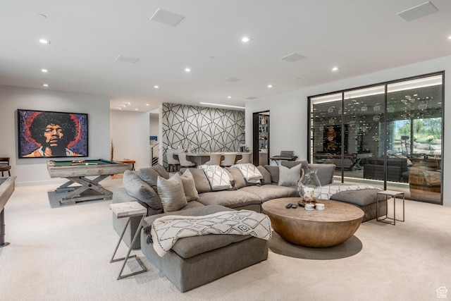 1433 Snow Berry St, Park City, UT 84098 - living room featuring billiards table, carpet floors, and recessed lighting