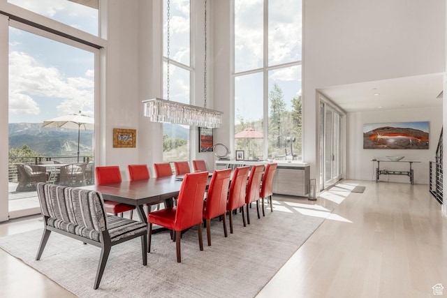 1433 Snow Berry St, Park City, UT 84098 - dining area featuring a towering ceiling, light wood-style floors, and a wall of windows