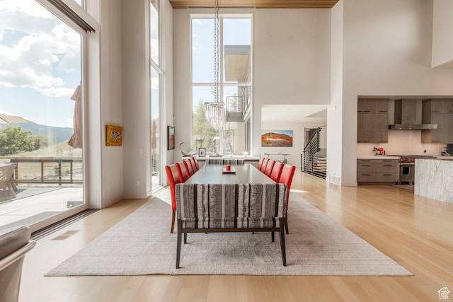 1433 Snow Berry St, Park City, UT 84098 - dining room with a towering ceiling, light wood finished floors, and stairway