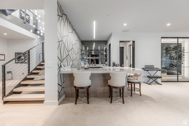 1433 Snow Berry St, Park City, UT 84098 - bar area with stairs, carpet flooring, and recessed lighting