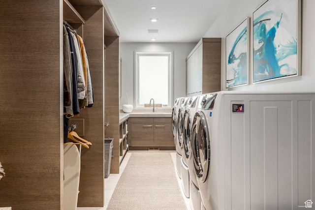 1433 Snow Berry St, Park City, UT 84098 - laundry room featuring washer and clothes dryer, cabinet space, and recessed lighting