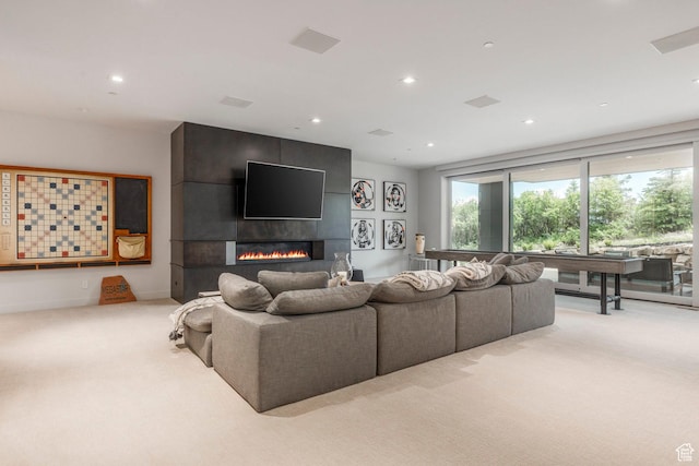 1433 Snow Berry St, Park City, UT 84098 - living room with light colored carpet, a fireplace, and recessed lighting