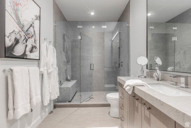 1433 Snow Berry St, Park City, UT 84098 - full bath featuring vanity, a shower stall, tile patterned flooring, and recessed lighting