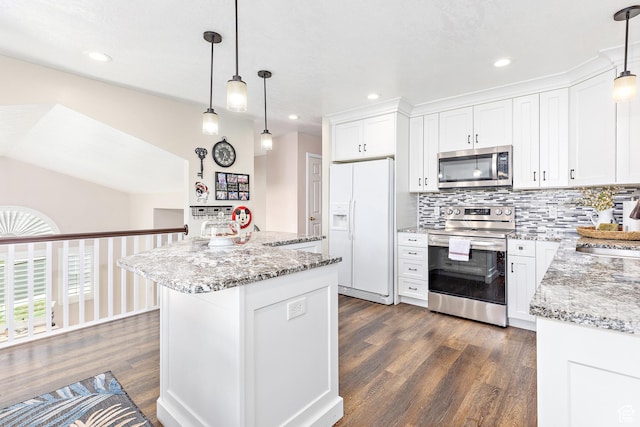 378 N 1180 E, Pleasant Grove, UT 84062 - kitchen featuring appliances with stainless steel finishes, dark wood finished floors, backsplash, white cabinets, and recessed lighting