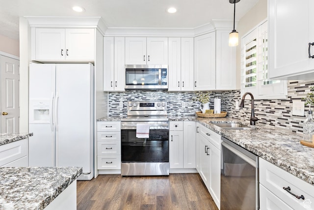 378 N 1180 E, Pleasant Grove, UT 84062 - kitchen featuring stainless steel appliances, white cabinets, dark wood-style flooring, tasteful backsplash, and recessed lighting