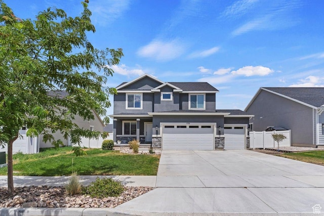 526 W 1360 N, Tooele, UT 84074 - view of front of house with concrete driveway, stucco siding, stone siding, and a garage