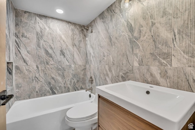 673 E 6th Ave, Salt Lake City, UT 84103 - bathroom with shower / washtub combination, vanity, and tile walls